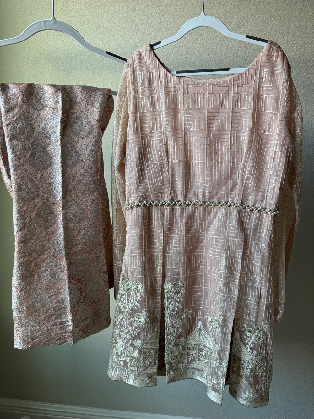Girls' Embroidered Pink Party Dress with Beaded Waist